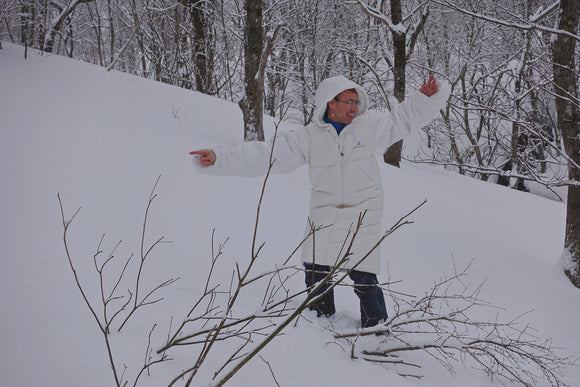 Winter camping and wildlife tracking in the snow